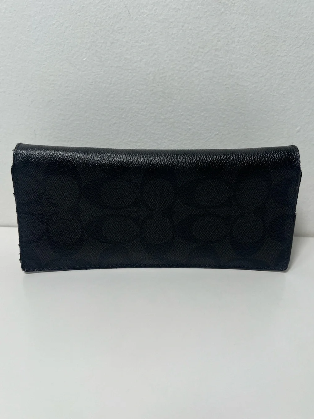 Coach Breast Pocket Black Monogram Signature Canvas Logo Slim Long Bifold Wallet